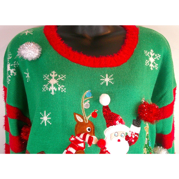 United States Holiday Sweaters Women's Large Santa Rudolf Riding Bike - Picture 3 of 7